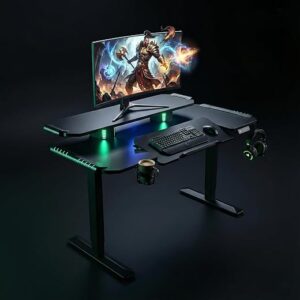 ARTIKEL Phantom Electric Height Adjustable Gaming Table for Home & Office | RGB Lights with Remote, Foldable Keyboard Tray, Cup Holder, Headset Hook, Cable Management |72–118cm|80kg Capacity - Black