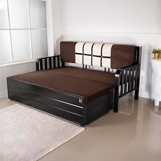 Furniture Premium Etrica (6X4) Single Size Sofa Cuma Bed Metal Sofa Bed with Hydraulic Storage – 3 Seater Sofa with Cushions, Modern Living Room Sofa Set - Black Matte (Single Size (6X4)