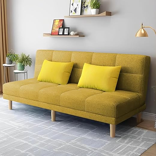 Modern Armless Sofa, 2-Seater Tufted Design with Pillow Couch Loveseat for Living Room, Bedroom, Hallways (Yellow)