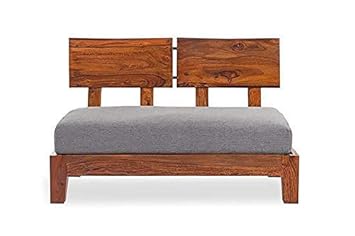 Sheesham Wood 2 Seater Curved Sofa Set Without Arms, Sheesham Wood Sofa with Memory Foam Cushions, Armless Sofa for Hall, Office, Lounge, Elegant Drawing Room, Brown